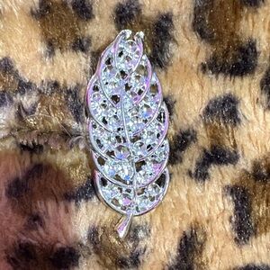 Crystal Leaf Brooch - Silver Tone